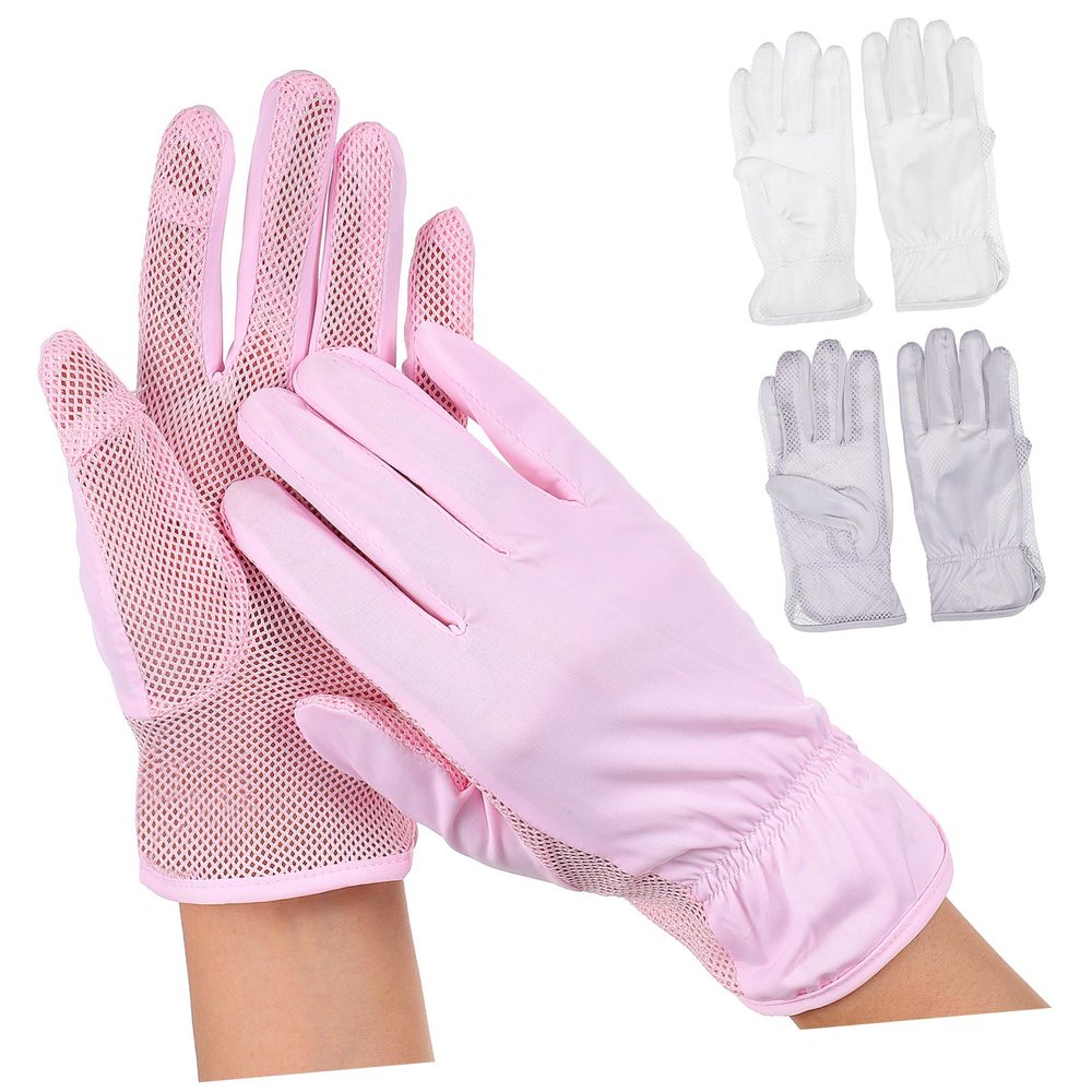 OATIPHO 3pairs Summer Cooling Gloves for Touchscreen Sun Protection Driving Gloves Pink White and Gray Lightweight Stretchy Design for Outdoor Activities