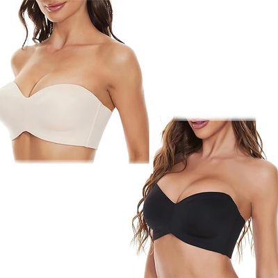 2PCS Shecurve Bra, Shecurve Full Support Non-Slip Convertible Bandeau Bra, She Curve Strapless Push up Bra (01,34A)