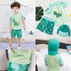 KAGAYD Girls Boys Swimsuit 3 Piece Bathing Suits Cute Dinosaur Bikini Tankini Sets with Shorts Cartoon Hat for 2~7Years (Green, 4-5 Years) view 2
