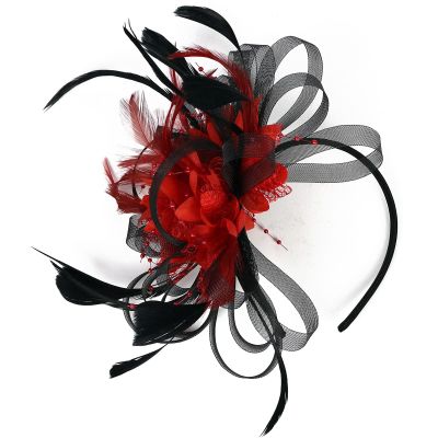 YOLAI Fascinators Hats for Women Tea Party Hat Ribbons Feathers Hat Cocktail Headpiece Hair Clip (Red, One Size)