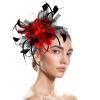 YOLAI Fascinators Hats for Women Tea Party Hat Ribbons Feathers Hat Cocktail Headpiece Hair Clip (Red, One Size) view 2