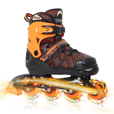Nattork Adjustable Inline Skates for Little Kids Boys with Light up Wheels - Orange Child Blade Roller Skating for Beginners Size 1 2 3 4 Ages 7 8 9 10
