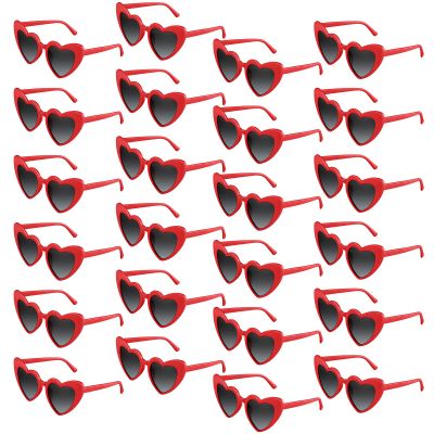 BOUBONI 24 Pack Red Heart Sunglasses Vintage Heart Shaped Glasses Bulk Bachelorette Sunglasses for Women Wedding Party Supplies Favor