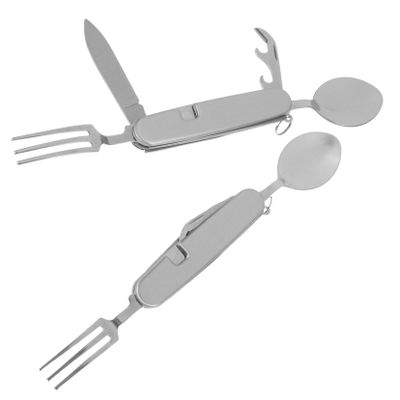 2pcs Multifunctional Camping Supplies Metal Knife Fork Spoon Set Tableware for Hiking