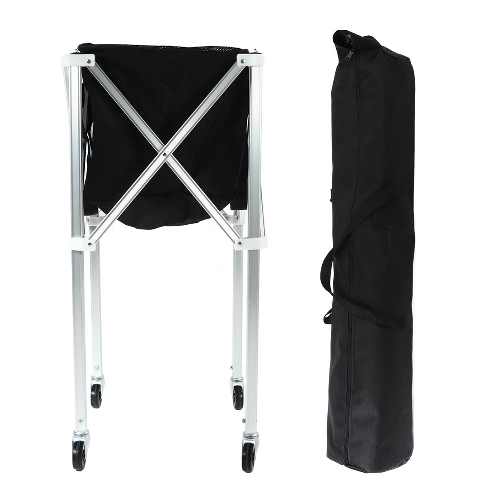 Topyond Foldable Aluminium Alloy Tennis Ball Hopper Cart with Wheels - Portable Basket Trolley for Tennis Balls Storage
