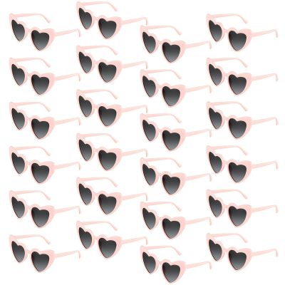 BOUBONI 24 Pack Pink Heart Sunglasses Vintage Heart Shaped Glasses Bulk Bachelorette Sunglasses for Women Wedding Party Supplies Favor