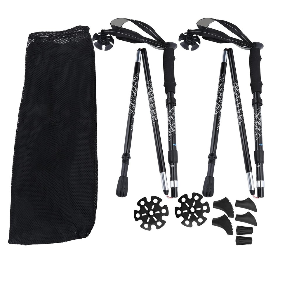 1 Pair of 5-Section Folding Damping Alpenstock with Inner Lock Telescopic Hiking Walking Sticks