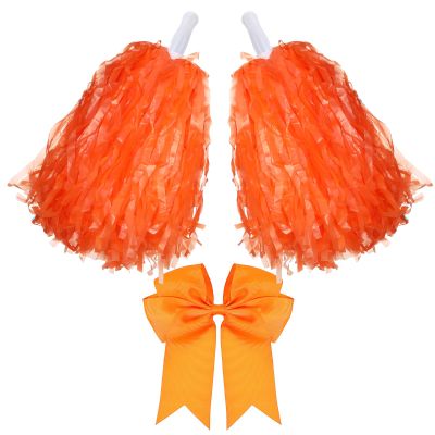 Hotop 3 Pcs 10 in Cheerleading Pom Poms and Large Cheerleader Hair Bow Cheer Pompoms Cheerleading Accessories for Sport Events Dance Party Basketball Football Team(Orange,Classic)