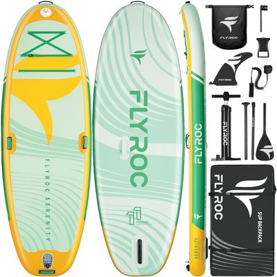 11x35 Extra Wide Inflatable Paddle Board, 430lb Capacity Stable Paddleboard for Yoga, Stand up Paddle Board for Adults(x3), Full Coverage EVA Deck, 5 Handles, 100L Backpack, All-Round
