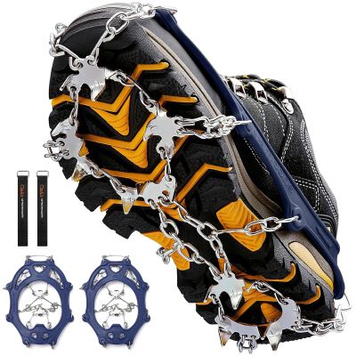 Crampons Ice Cleats Traction Snow Grips for Boots Shoes Women Men Anti Slip 19 Stainless Steel Spikes Safe Protect for Hiking Fishing Walking Climbing Mountaineering