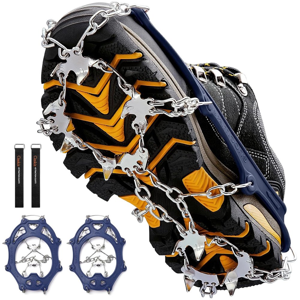 Crampons Ice Cleats Traction Snow Grips for Boots Shoes Women Men Anti Slip 19 Stainless Steel Spikes Safe Protect for Hiking Fishing Walking Climbing Mountaineering