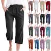 Cotton Linen Pants for Women Trendy 2026 High Waist Drawstring Cropped Pant Trousers Casual Summer Wide Leg Capris view 1
