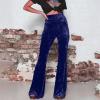 Akklian Women's High Waist Wide Leg Long Palazzo Bell Bottom Yoga Pants Velvet Elastic Waist Flare Leg Trendy Long Trousers Navy view 4
