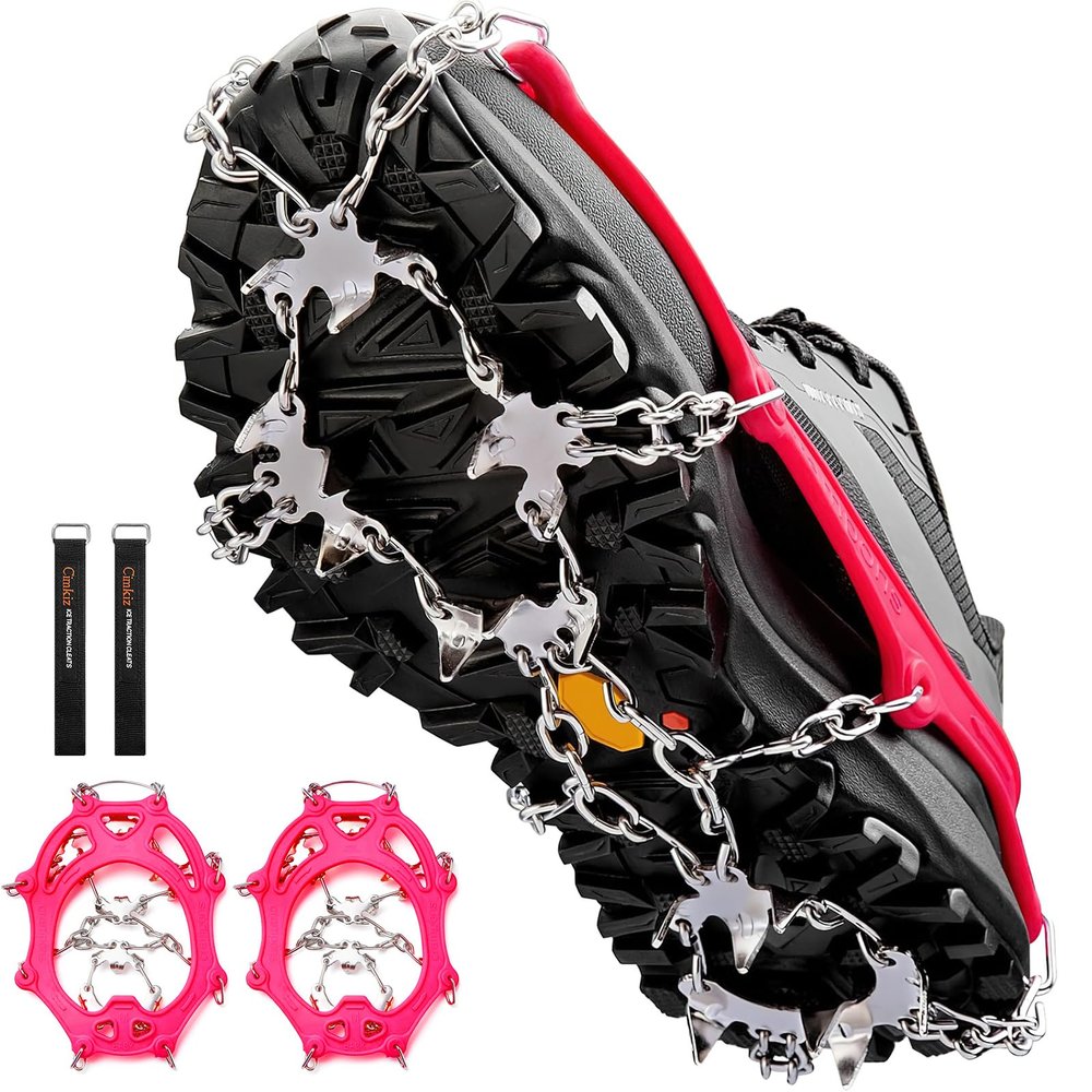 Crampons Ice Cleats Traction Snow Grips for Boots Shoes Women Men Anti Slip 19 Stainless Steel Spikes Safe Protect for Hiking Fishing Walking Climbing Mountaineering