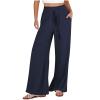 Akklian Womens Linen Pants Summer High Waisted Wide Leg Casual Loose Palazzo Pants Lounge Beach Trousers with Pockets 2024 Navy view 1