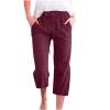 Cotton Linen Pants for Women Trendy 2024 High Waist Drawstring Cropped Pant Trousers Casual Summer Wide Leg Capris view 1