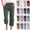 Cotton Linen Pants for Women Trendy 2026 High Waist Drawstring Cropped Pant Trousers Casual Summer Wide Leg Capris view 1