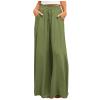 Akklian Cotton Linen Pants Women Baggy Causal Wide Leg Sweatpant Drawstring Elastic Waist Palazzo Outdoor Trouser with Pocket Army Green view 1