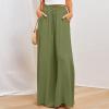 Akklian Cotton Linen Pants Women Baggy Causal Wide Leg Sweatpant Drawstring Elastic Waist Palazzo Outdoor Trouser with Pocket Army Green view 2