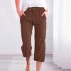 Cotton Linen Pants for Women Trendy 2026 High Waist Drawstring Cropped Pant Trousers Casual Summer Wide Leg Capris view 2
