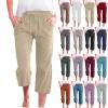 Cotton Linen Pants for Women Trendy 2026 High Waist Drawstring Cropped Pant Trousers Casual Summer Wide Leg Capris view 1