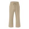 Cotton Linen Pants for Women Trendy 2026 High Waist Drawstring Cropped Pant Trousers Casual Summer Wide Leg Capris view 3