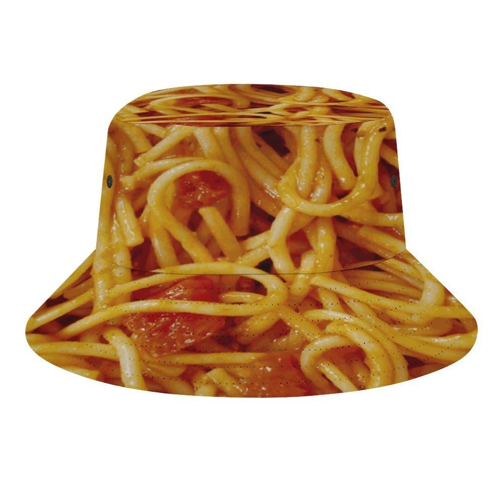 Tomato Spaghetti Bucket Hat for Men Women Funny Food Summer Beach Fishing Packable Outdoor Sun Fisherman Hat Fashion Retro