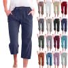 Cotton Linen Pants for Women Trendy 2026 High Waist Drawstring Cropped Pant Trousers Casual Summer Wide Leg Capris view 1