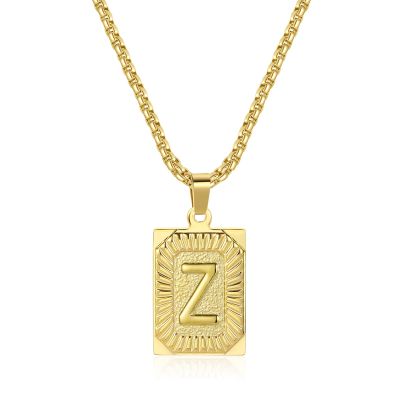 Dayouny Letter Pendant Necklace Z, Gold Pendant Necklaces, Square Letter Pendant for Men Womens,18K Yellow Gold Plated, Capital Initial Christmas Birthday Jewelry, 22inch