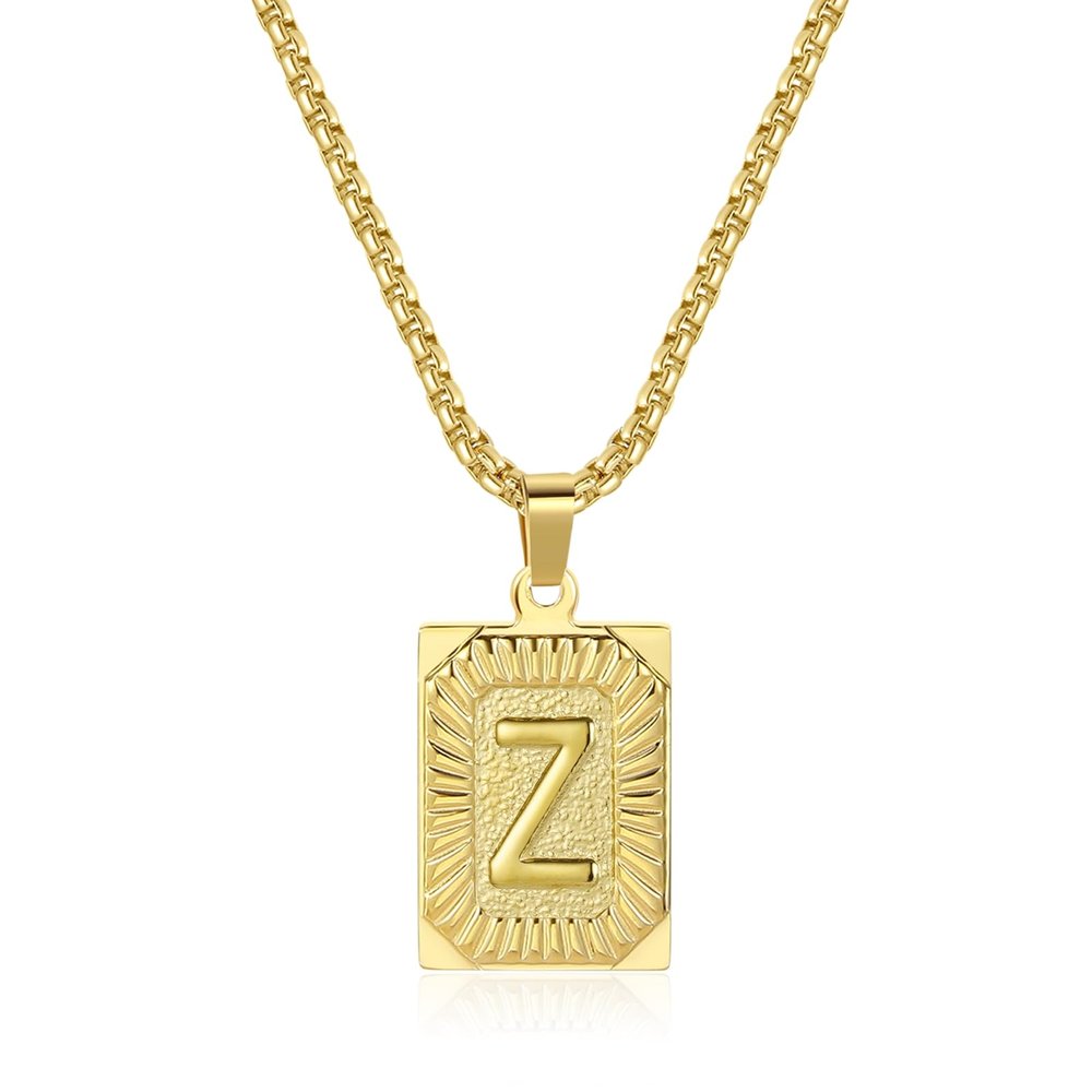 Dayouny Letter Pendant Necklace Z, Gold Pendant Necklaces, Square Letter Pendant for Men Womens,18K Yellow Gold Plated, Capital Initial Christmas Birthday Jewelry, 22inch