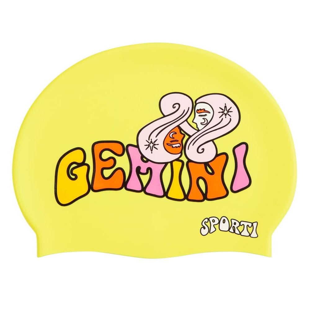Sporti Groovy Zodiac Gemini Silicone Swim Cap, Adult Swimming Cap for Women and Men, Unique Design Embracing Power of Stars - Gemini