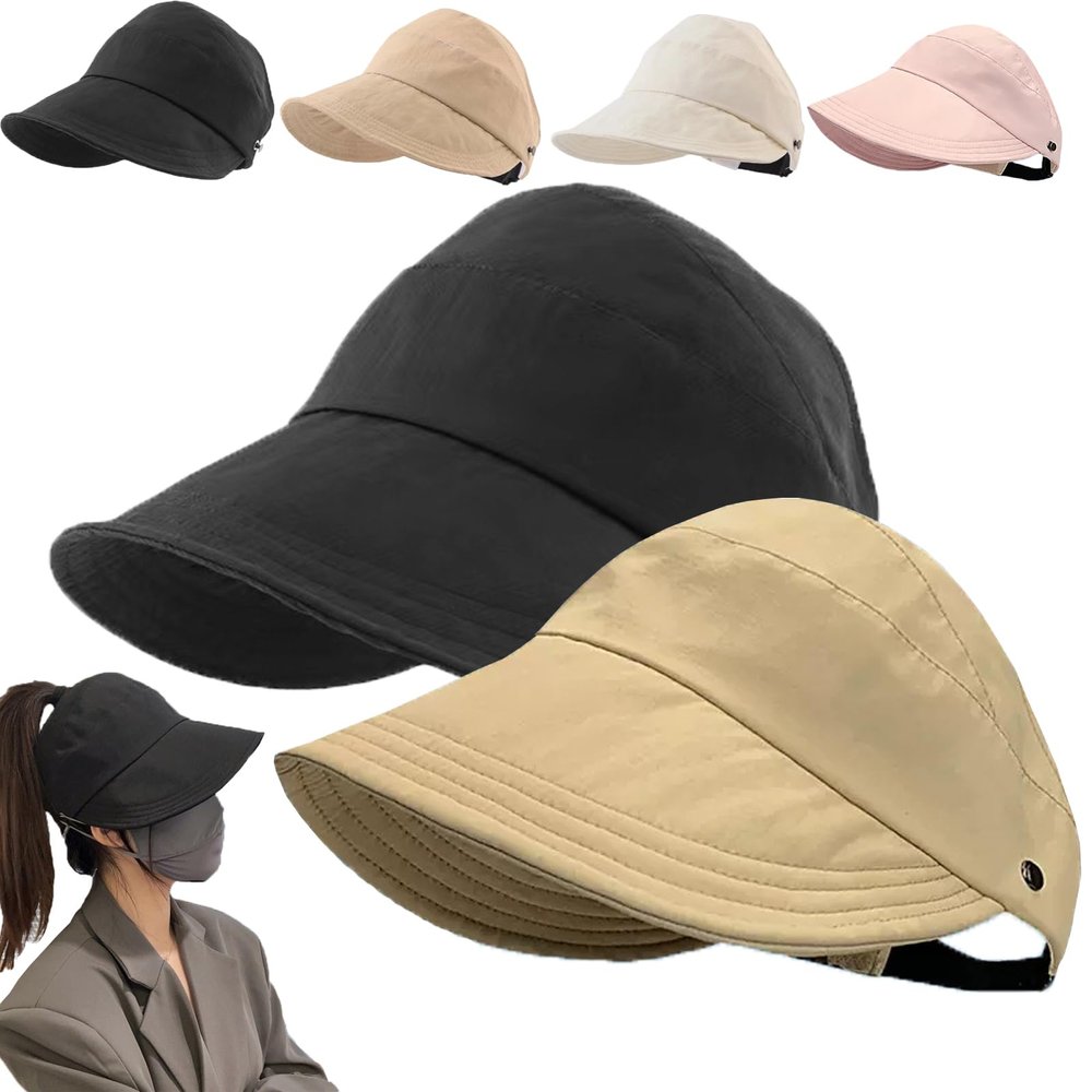 2024 New Women's Large Brim UV Protection Empty Top Sun Hat,Outdoor UV Protection Widened Brim Hollow Top Sun Hat for Women (2PCS-A)