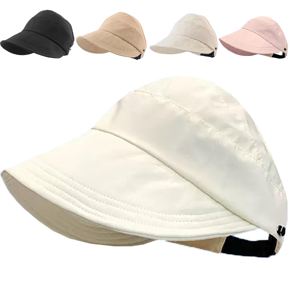 2024 New Women's Large Brim UV Protection Empty Top Sun Hat,Outdoor UV Protection Widened Brim Hollow Top Sun Hat for Women (White)