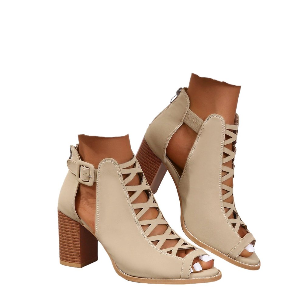SACFOF Women Platform Open Toe Sandals Crisscross Straps Back Zipper High Heel Fashion Sandal with Ankle Strap