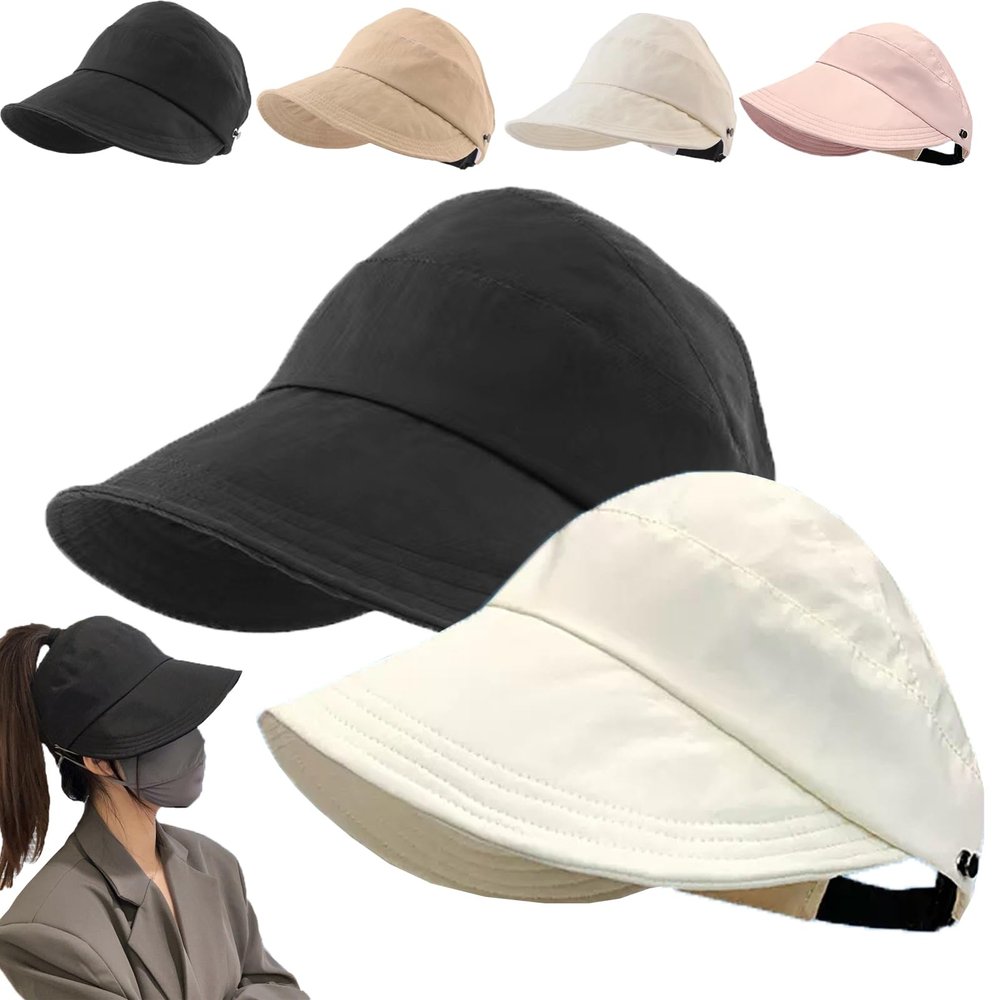 2024 New Women's Large Brim UV Protection Empty Top Sun Hat,Outdoor UV Protection Widened Brim Hollow Top Sun Hat for Women (2PCS-B)