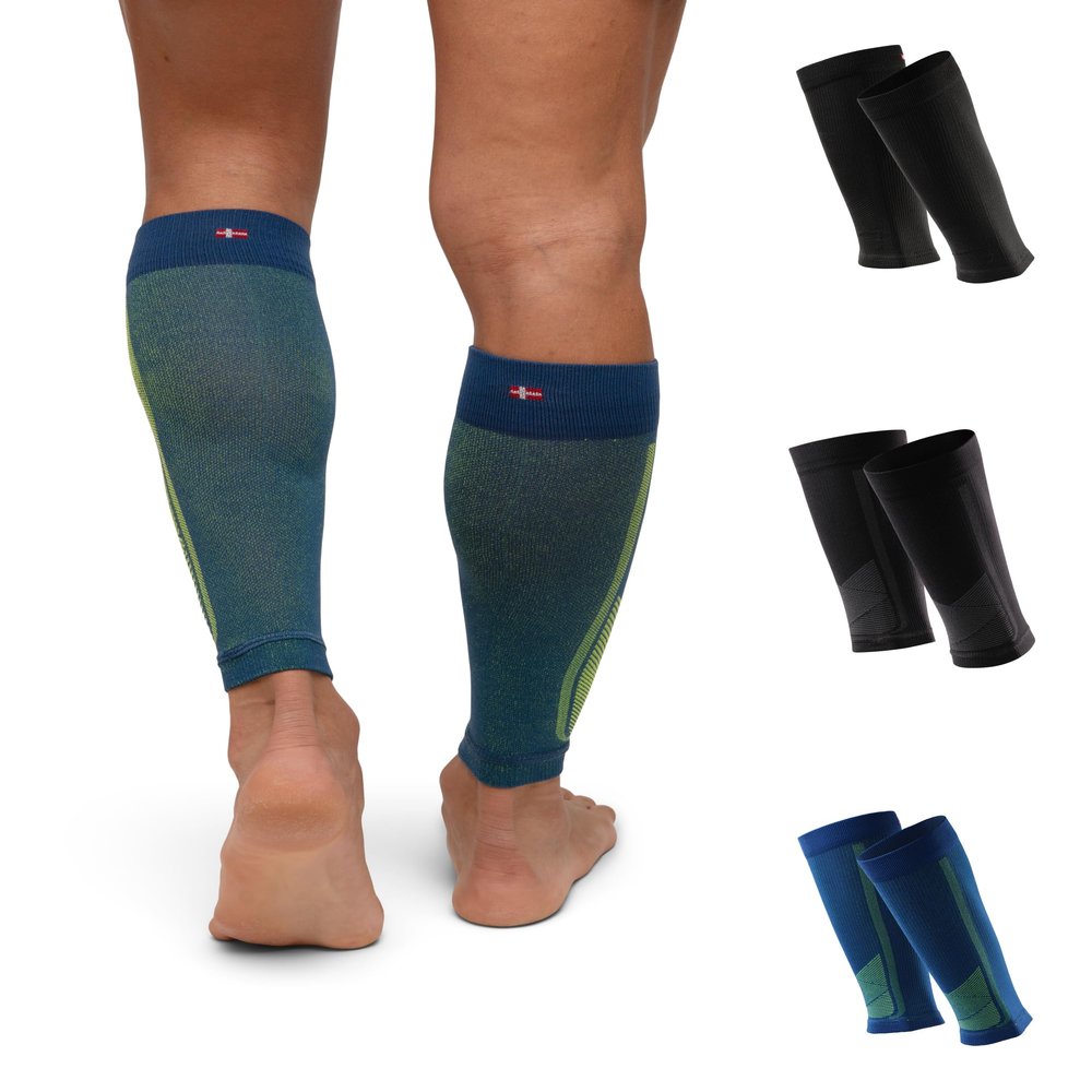 DANISH ENDURANCE Calf Compression Sleeve, 21-26 mmHG, Recovery & Sport, Unisex, 1 or 3 Pack, Multicolor (1xBlack, 1xBlack/Grey, 1xBlue/Yellow), Small