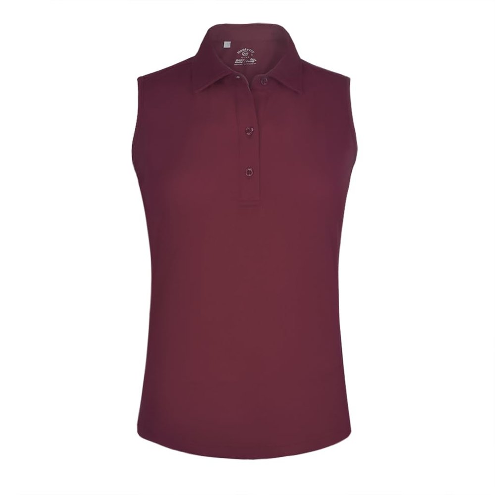 Monterey Club Women's Microfiber Tailored Collar Solid Sleeveless Polo Shirt #4063 (Maroon, Medium)