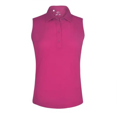 Monterey Club Women's Microfiber Tailored Collar Solid Sleeveless Polo Shirt #4063 (Raspberry, 2X-Large)