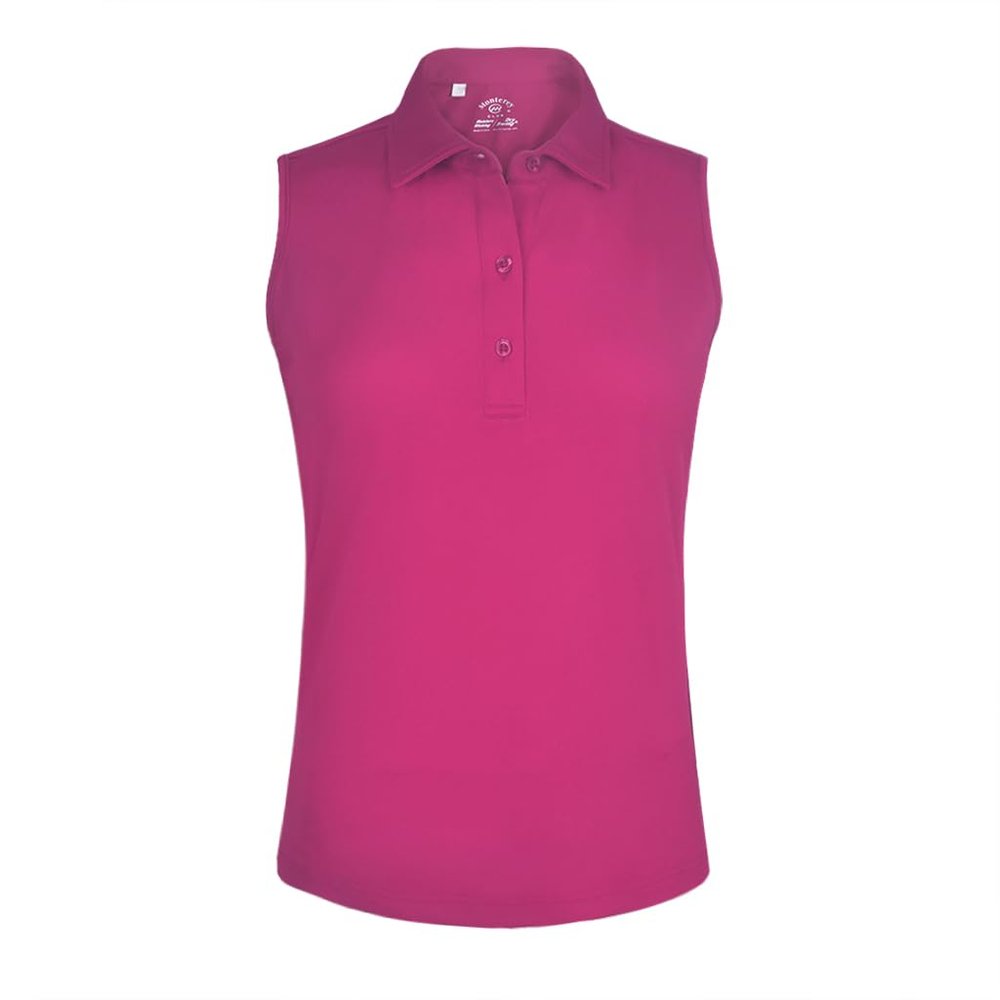 Monterey Club Women's Microfiber Tailored Collar Solid Sleeveless Polo Shirt #4063 (Raspberry, 2X-Large)