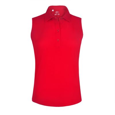 Monterey Club Women's Microfiber Tailored Collar Solid Sleeveless Polo Shirt #4063 (Red, Medium)