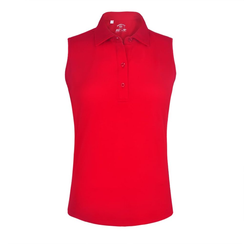 Monterey Club Women's Microfiber Tailored Collar Solid Sleeveless Polo Shirt #4063 (Red, Medium)