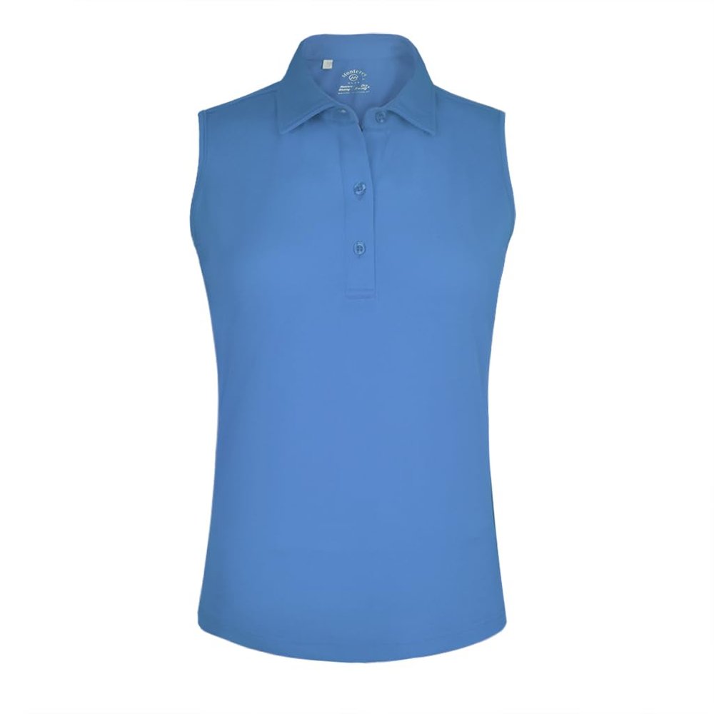 Monterey Club Women's Microfiber Tailored Collar Solid Sleeveless Polo Shirt #4063 (Ocean Blue, X-Small)