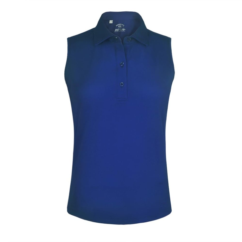 Monterey Club Women's Microfiber Tailored Collar Solid Sleeveless Polo Shirt #4063 (Reflex Blue, 2X-Large)