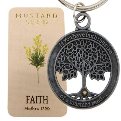 Westmon Works Faith of a Mustard Seed Keychain & Prayer Card Set - Metal Key Ring with Matthew 17:20 Holy Card