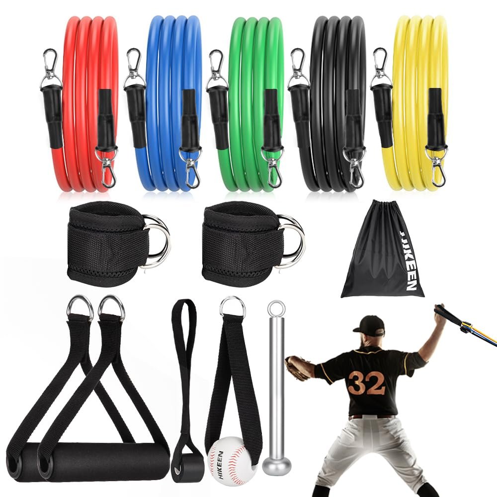 Hikeen Resistance Bands for Baseball, Baseball Resistance Trainer Kits with Interchangeable Grips to Build Pitching Arm Strength