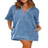 chouyatou Women's Summer Loose Fit V-Neck Sexy Mini Denim Dress Cute Jean Tunic Dress with Pockets (Medium, Light Blue) view 1