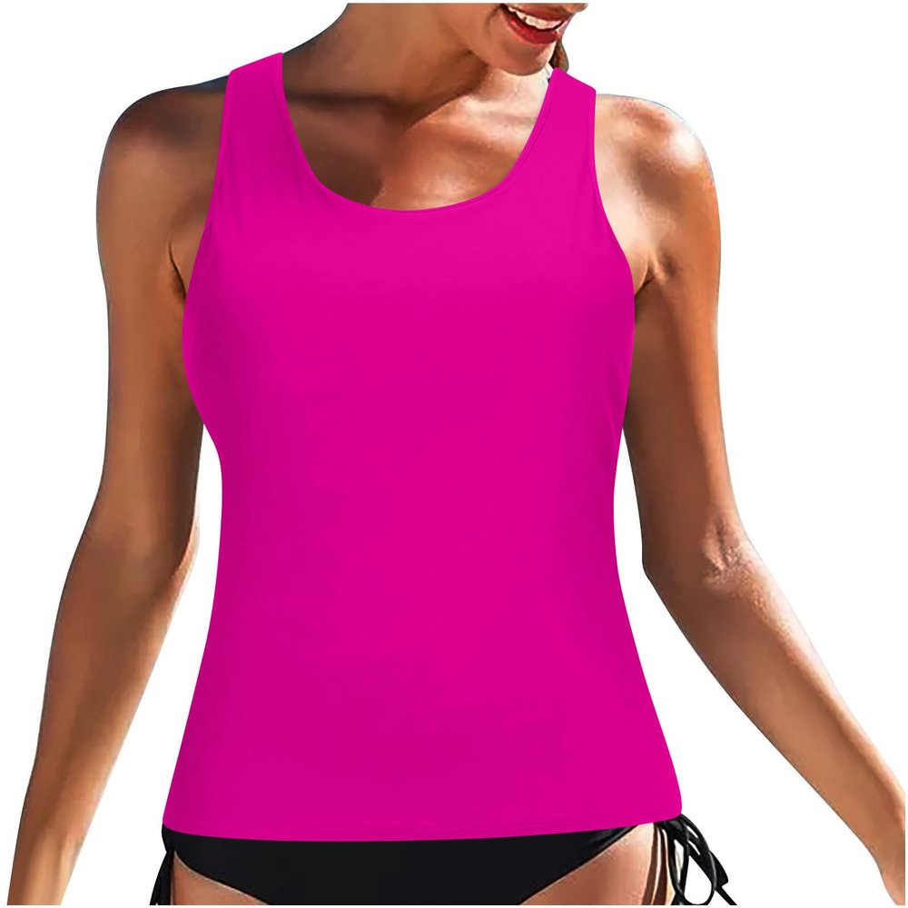 Womens Tankini Top No Bottom Loose Swim Top Modest Tank Top Crewneck Solid Color Athletic Swimsuit Slimming Swimwear