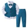 JEATHA Toddler Baby Boys 4-Piece Gentleman Outfit Formal Suit Long Sleeve Bow Tie Dress Shirt + Vest + Pant Set Blue 2-3 Years view 1