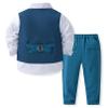 JEATHA Toddler Baby Boys 4-Piece Gentleman Outfit Formal Suit Long Sleeve Bow Tie Dress Shirt + Vest + Pant Set Blue 2-3 Years view 2