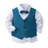 JEATHA Toddler Baby Boys 4-Piece Gentleman Outfit Formal Suit Long Sleeve Bow Tie Dress Shirt + Vest + Pant Set Blue 2-3 Years view 3